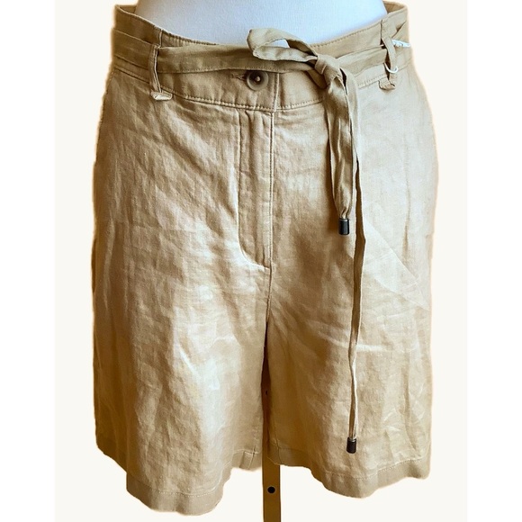 ESPRIT Tan Belted Linen Bermuda Shorts Size 6 - Picture 1 of 16
